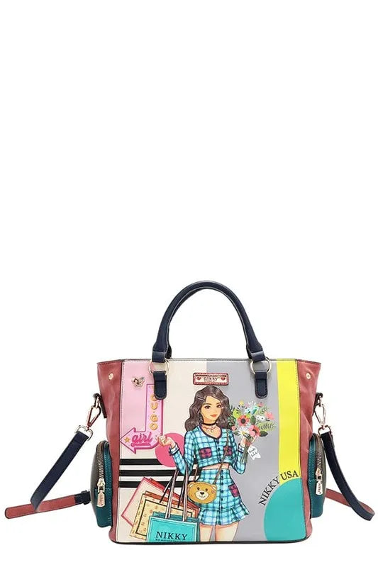 NICOLE LEE USA ECO-LEATHER HANDBAG WITH SIDE POCKETS