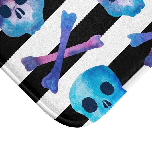 SKULLS AND STRIPES MICROFIBER BATH MAT
