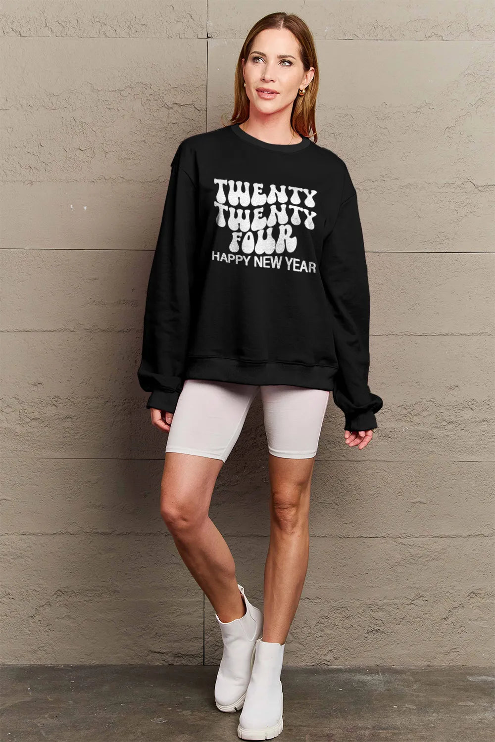 SIMPLY LOVE FULL SIZE TWENTY TWENTY FOUR HAPPY NEW YEAR DROPPED SHOULDER SWEATSHIRT