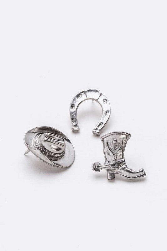 3 PC BOOTS HORSESHOE COWBOY HAT PIN SET