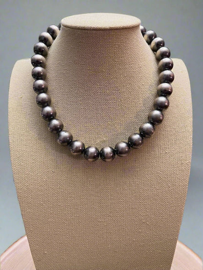 12 mm Sterling Silver Pearls Statement Necklace - 16 inch