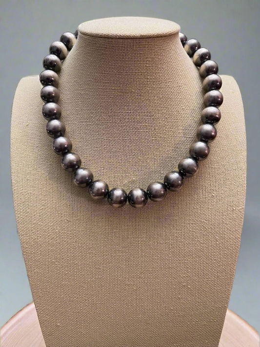 12 mm Sterling Silver Pearls Statement Necklace - 16 inch