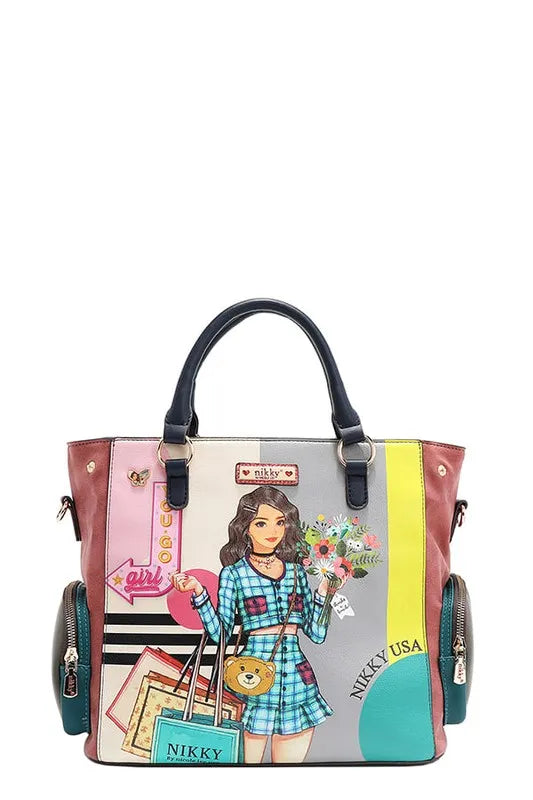 NICOLE LEE USA ECO-LEATHER HANDBAG WITH SIDE POCKETS