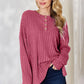 BASIC BAE FULL SIZE RIBBED HALF BUTTON LONG SLEEVE HIGH-LOW T-SHIRT