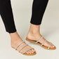 WILD DIVA RHINESTONE THREE-STRAP FLAT SANDALS