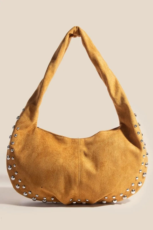 FAME METALLIC STUDDED FAUX SUEDE HAND BAG