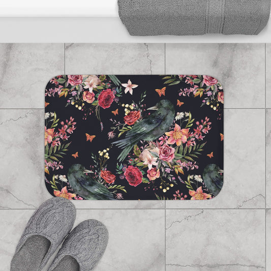 WATERCOLOR CROWS MICROFIBER BATH MAT