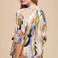 ANNIE WEAR MULTI COLOR PRINTED V-NECK OPEN WOVEN BLOUSE TOP