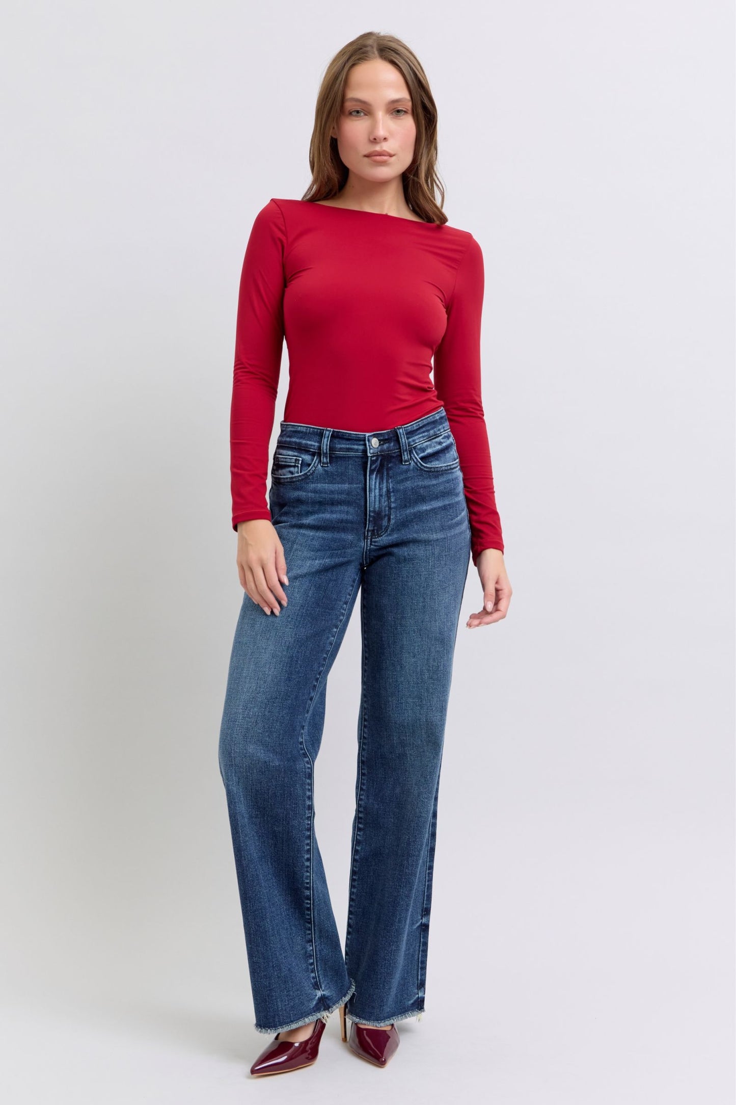 JUDY BLUE FULL SIZE RAW HEM MID RISE JEANS