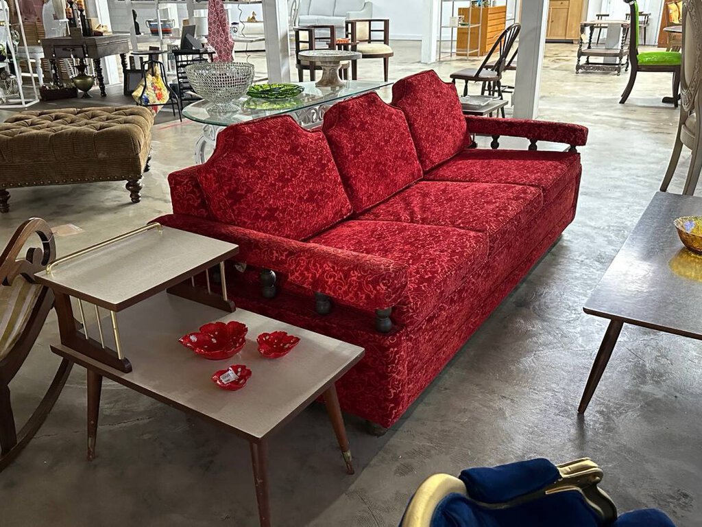 MID CENTURY MODERN RED VELVET SOFA SLEEPER