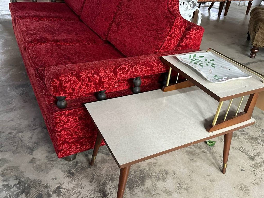MID CENTURY MODERN RED VELVET SOFA SLEEPER
