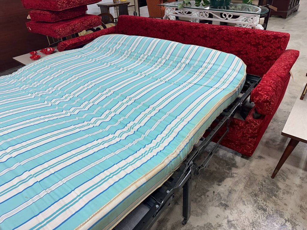 MID CENTURY MODERN RED VELVET SOFA SLEEPER