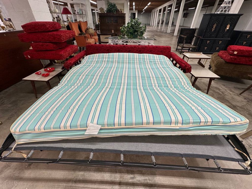 MID CENTURY MODERN RED VELVET SOFA SLEEPER