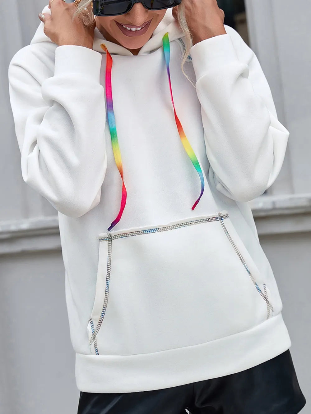 IVY LANE CONTRAST STITCHING DRAWSTRING RAGLAN SLEEVE HOODIE
