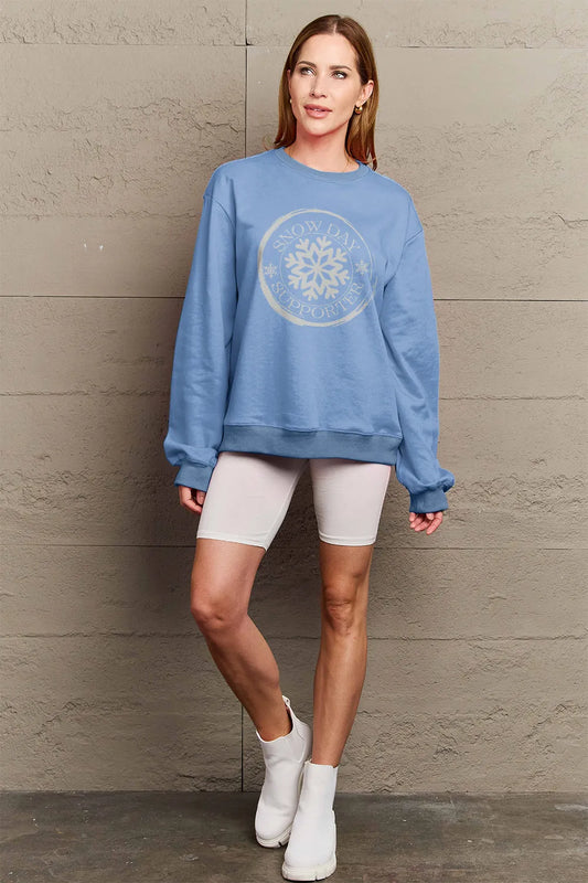 SIMPLY LOVE FULL SIZE SNOW DAY SUPPORTER ROUND NECK SWEATSHIRT