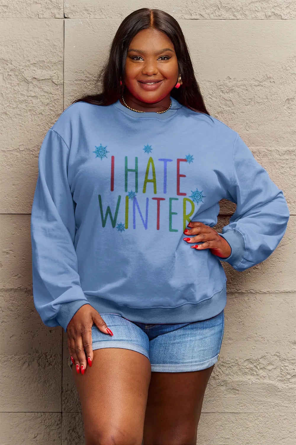 SIMPLY LOVE FULL SIZE I HATE WINTER DROPPED SHOULDER SWEATSHIRT