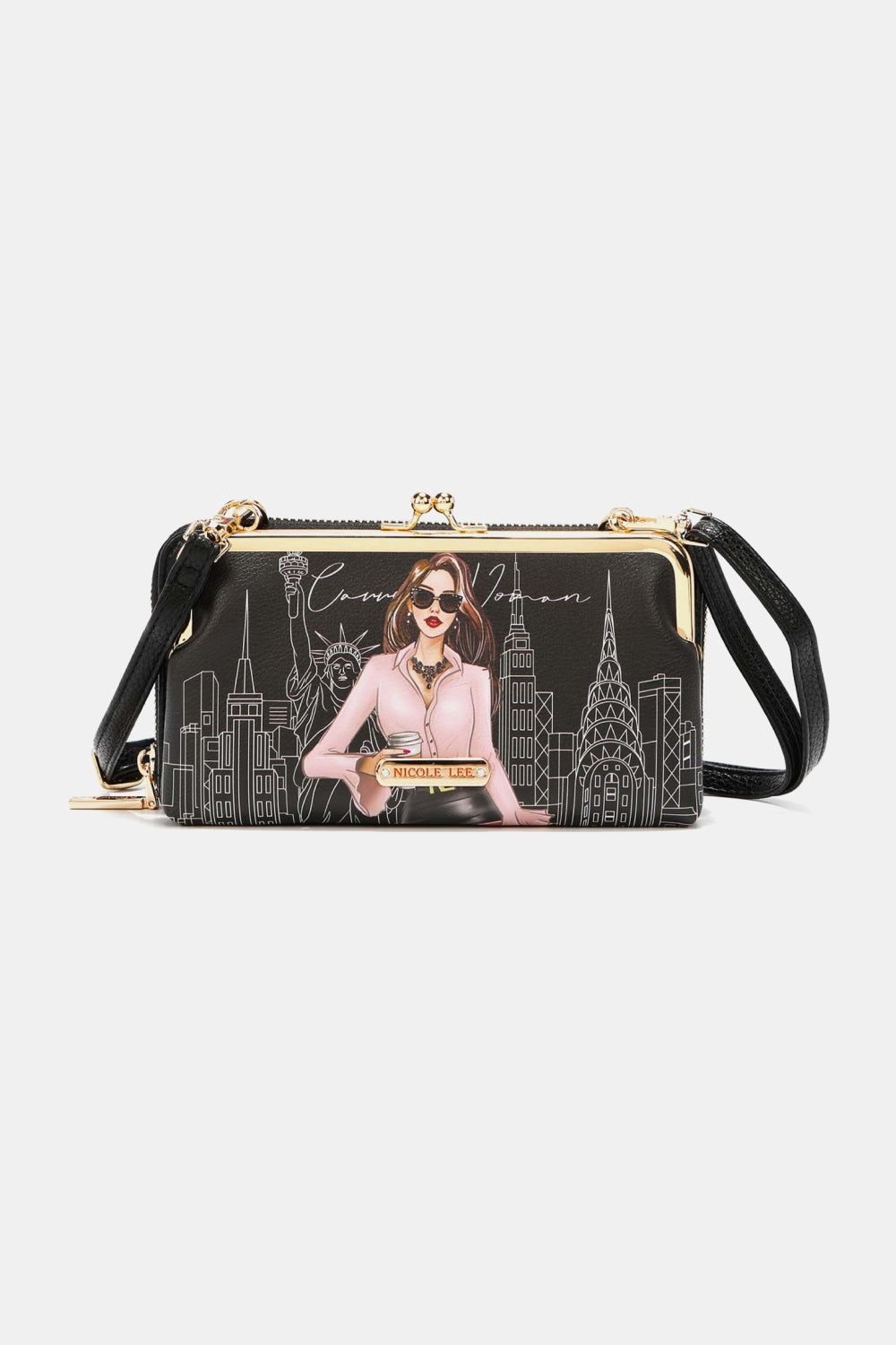 NICOLE LEE USA SIGNATURE KISS LOCK CROSSBODY WALLET