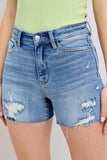 JUDY BLUE FULL SIZE HIGH WAIST DENIM SHORTS W/STITCH OVER DESTROY DETAIL PLUS SIZE