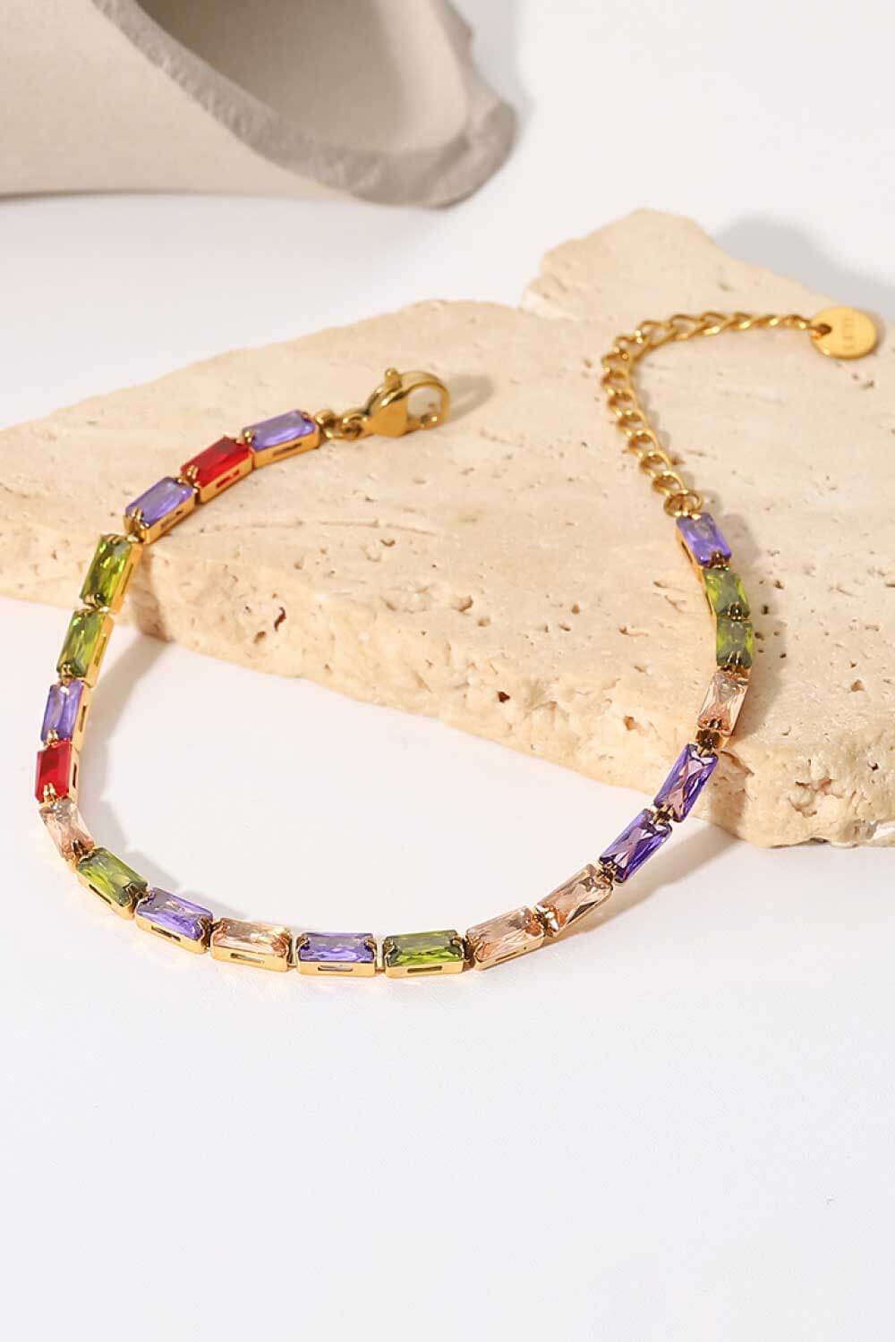 18K Gold Plated Multicolored Cubic Zirconia Bracelet-Thriftique Marketplace