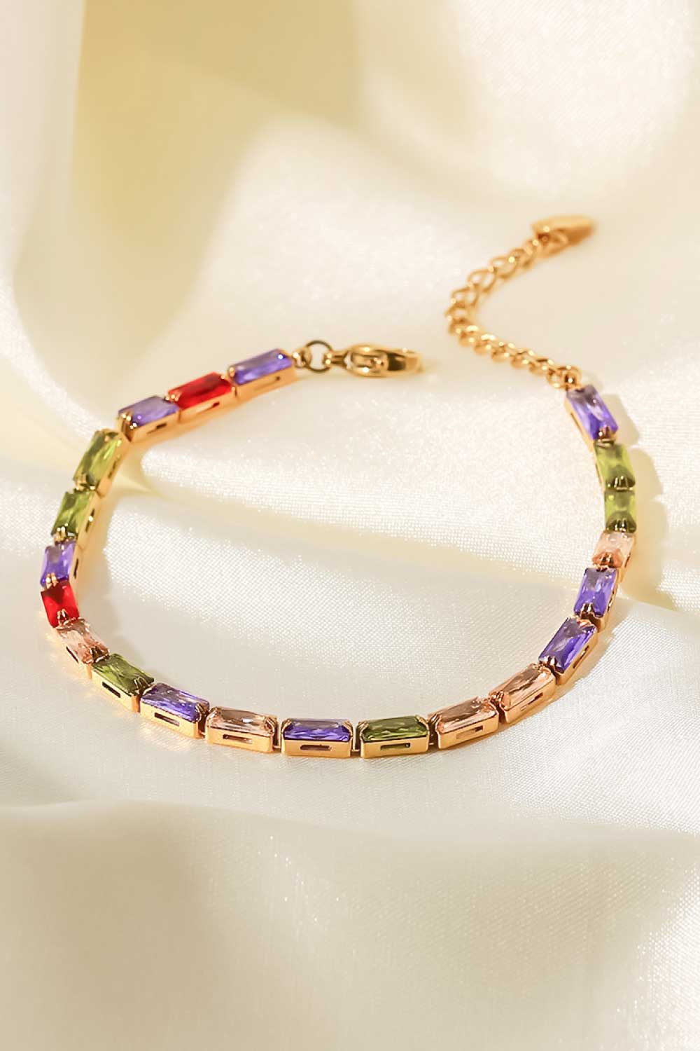 18K Gold Plated Multicolored Cubic Zirconia Bracelet-Thriftique Marketplace