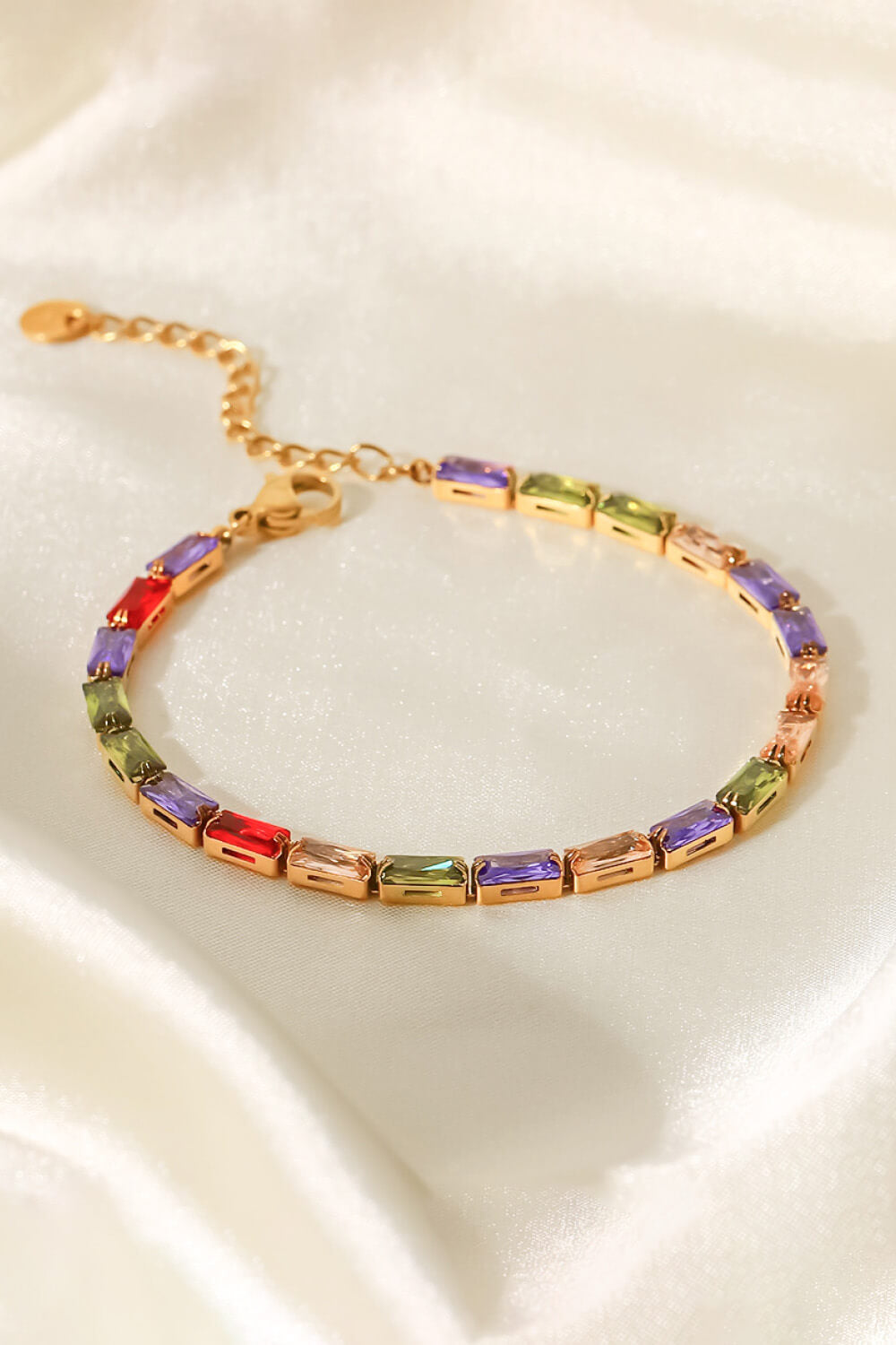 18K Gold Plated Multicolored Cubic Zirconia Bracelet-Thriftique Marketplace