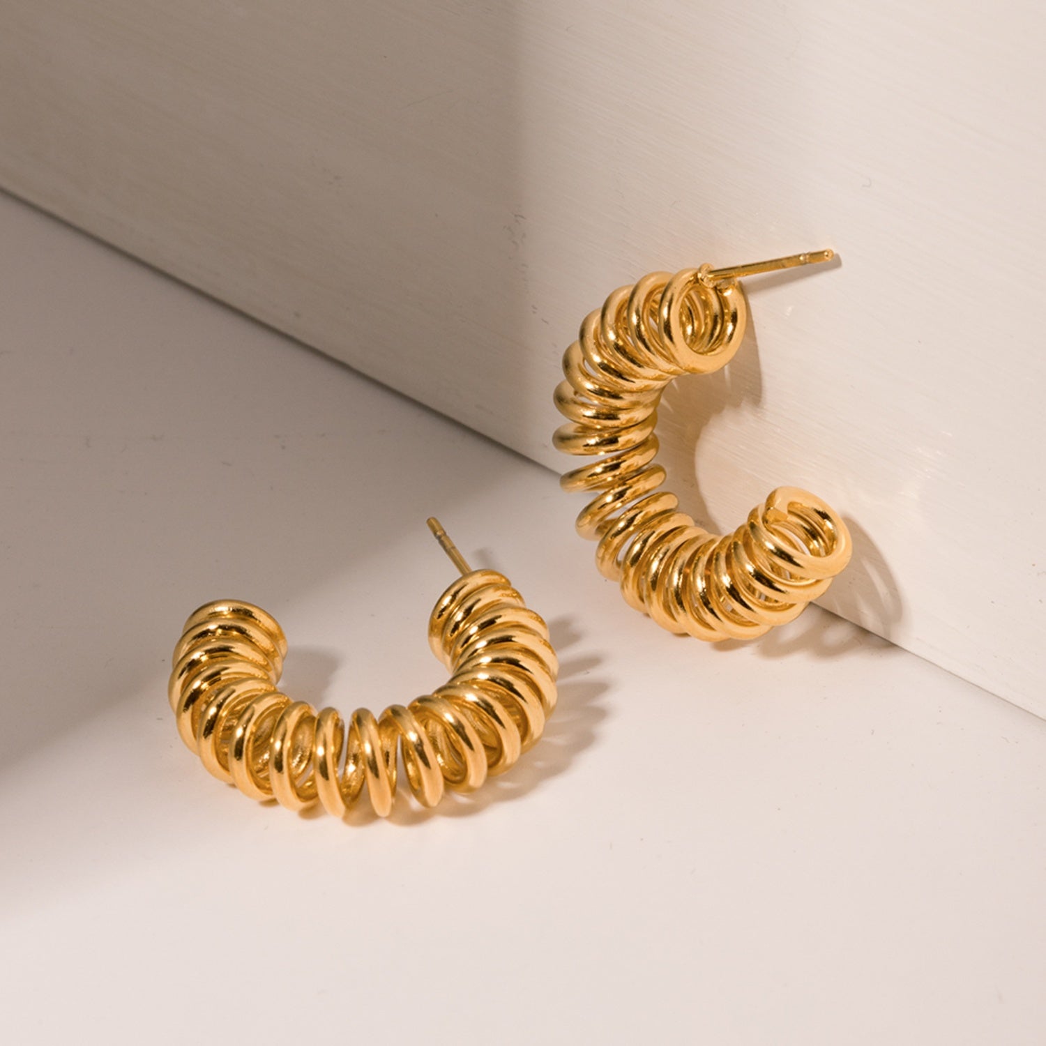 18K GOLD-PLATED STAINLESS STEEL C-HOOP EARRINGS-Thriftique Marketplace