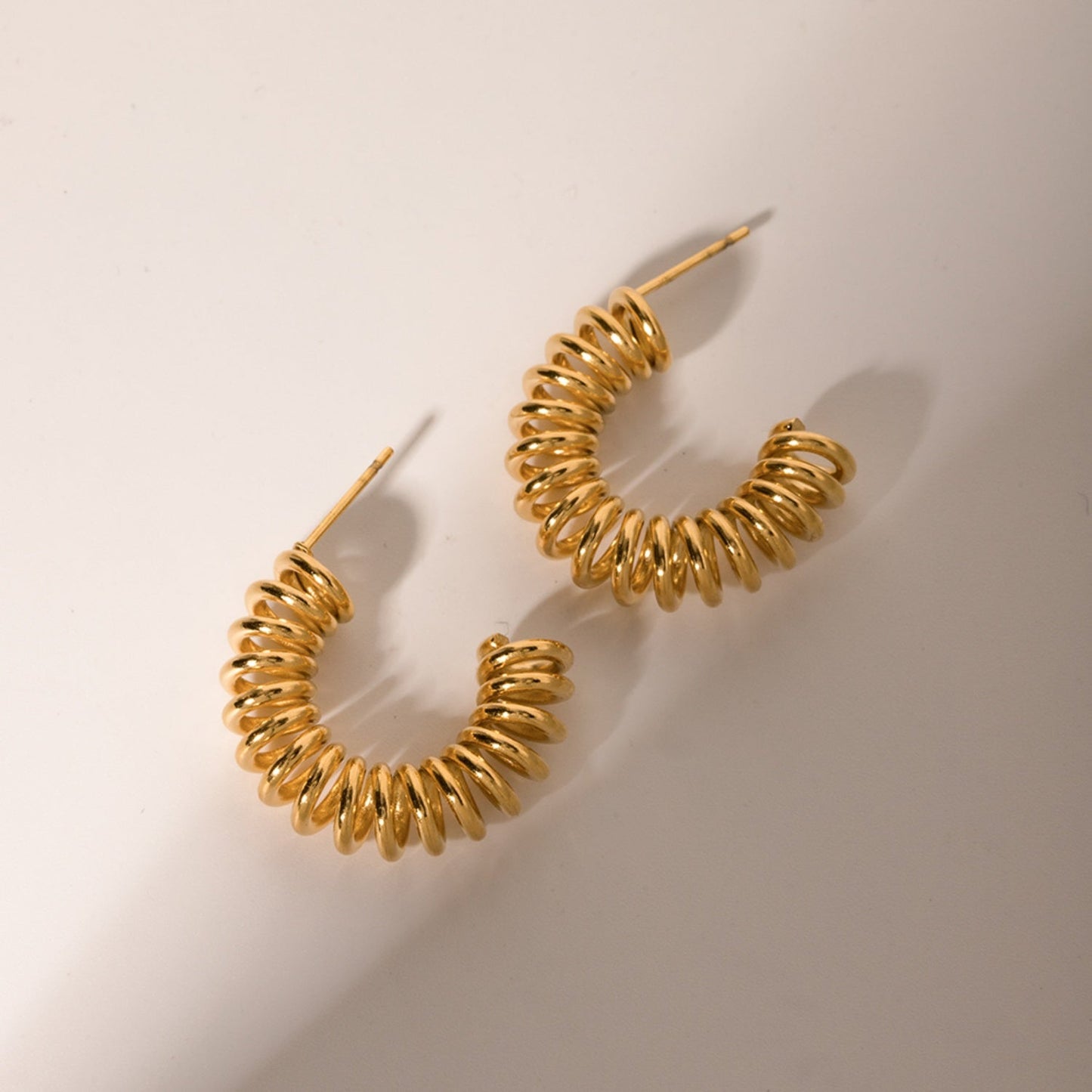 18K GOLD-PLATED STAINLESS STEEL C-HOOP EARRINGS-Thriftique Marketplace