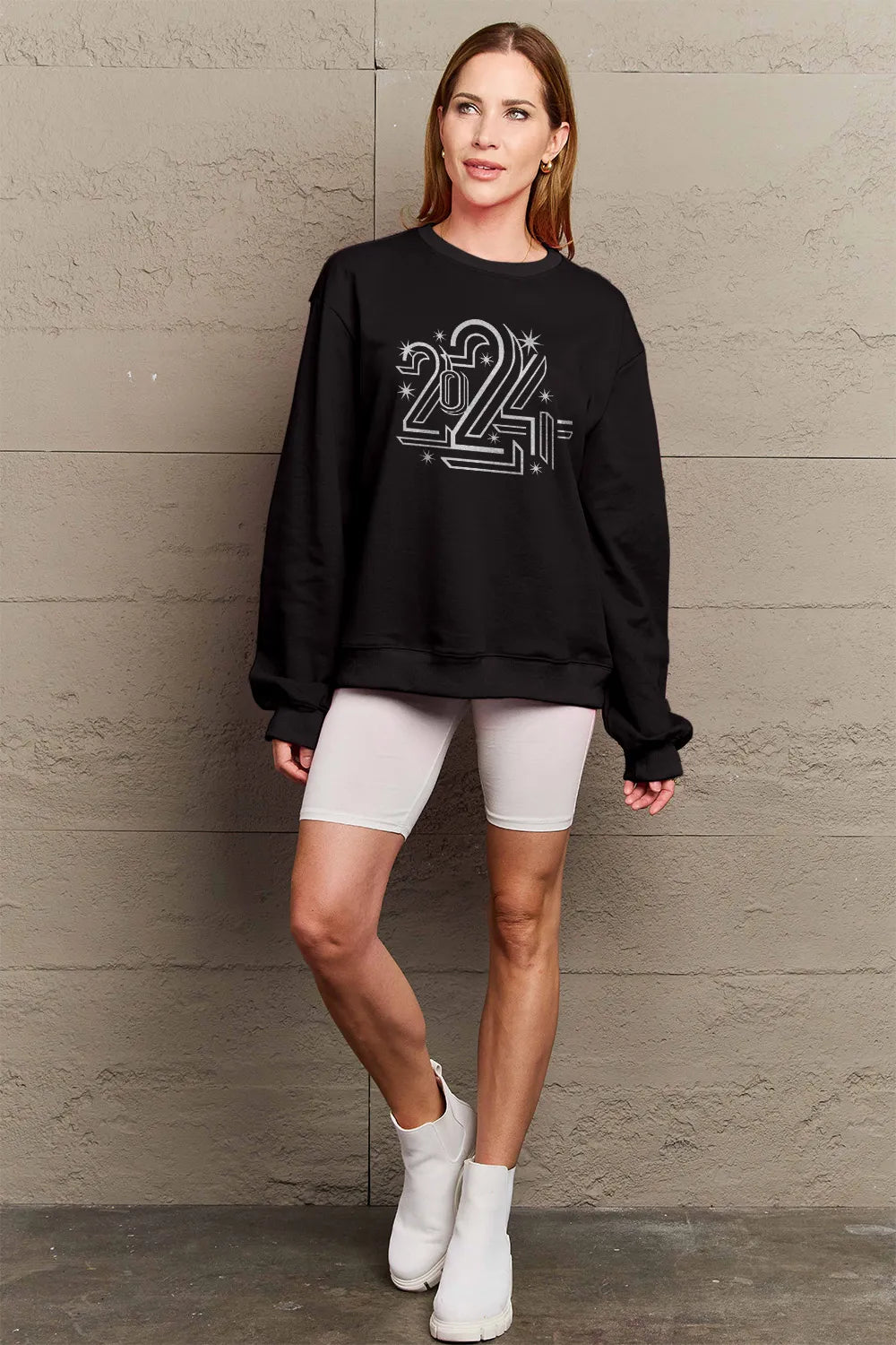 SIMPLY LOVE FULL SIZE 2024 ROUND NECK DROPPED SHOULDER SWEATSHIRT