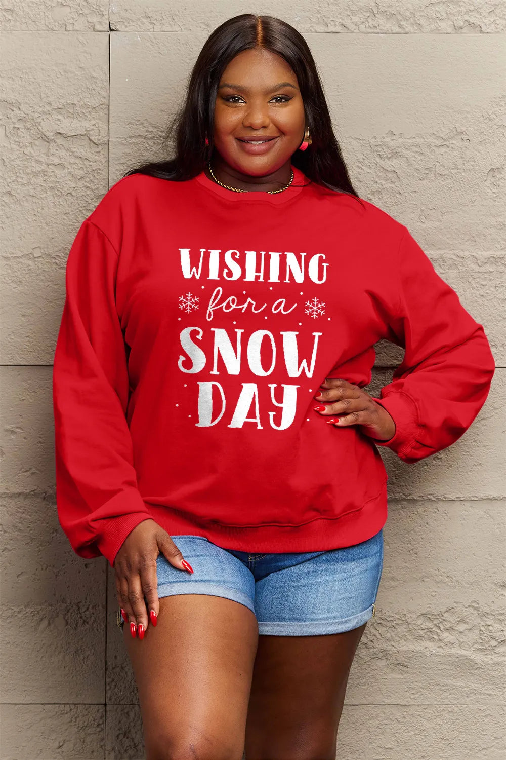 SIMPLY LOVE FULL SIZE WISHING FOR A SNOW DAY ROUND NECK SWEATSHIRT