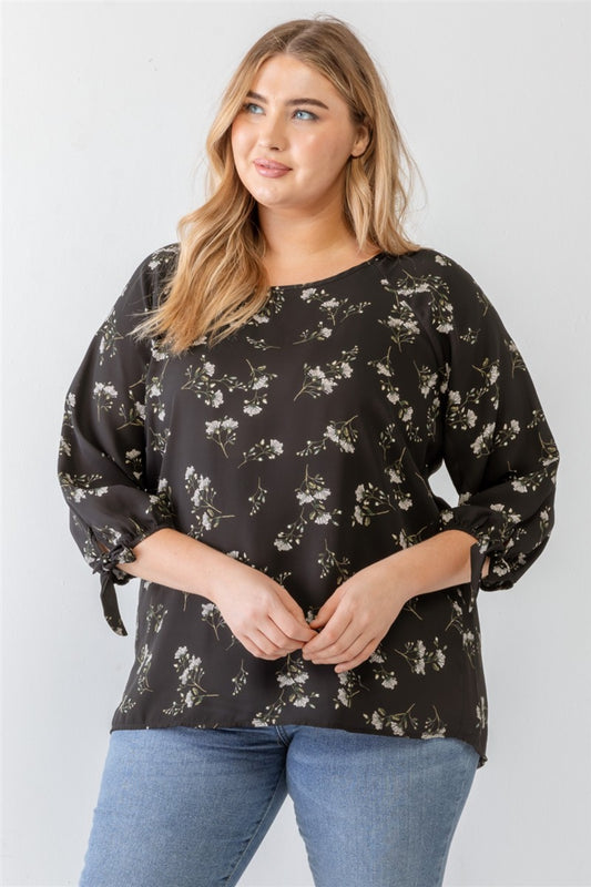 ZENOBIA PLUS SIZE FLORAL ROUND NECK BLOUSE