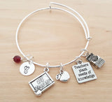 #1 TEACHER BRACELET – ADJUSTABLE BANGLE WITH BIRTHSTONE & INITIAL