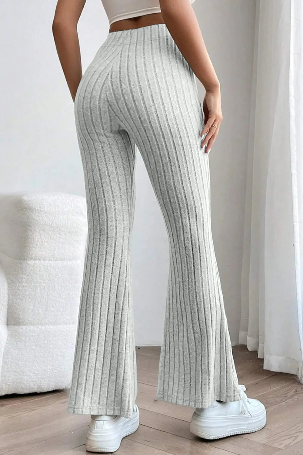 BASIC BAE FULL SIZE RIBBED HIGH WAIST FLARE PANTS