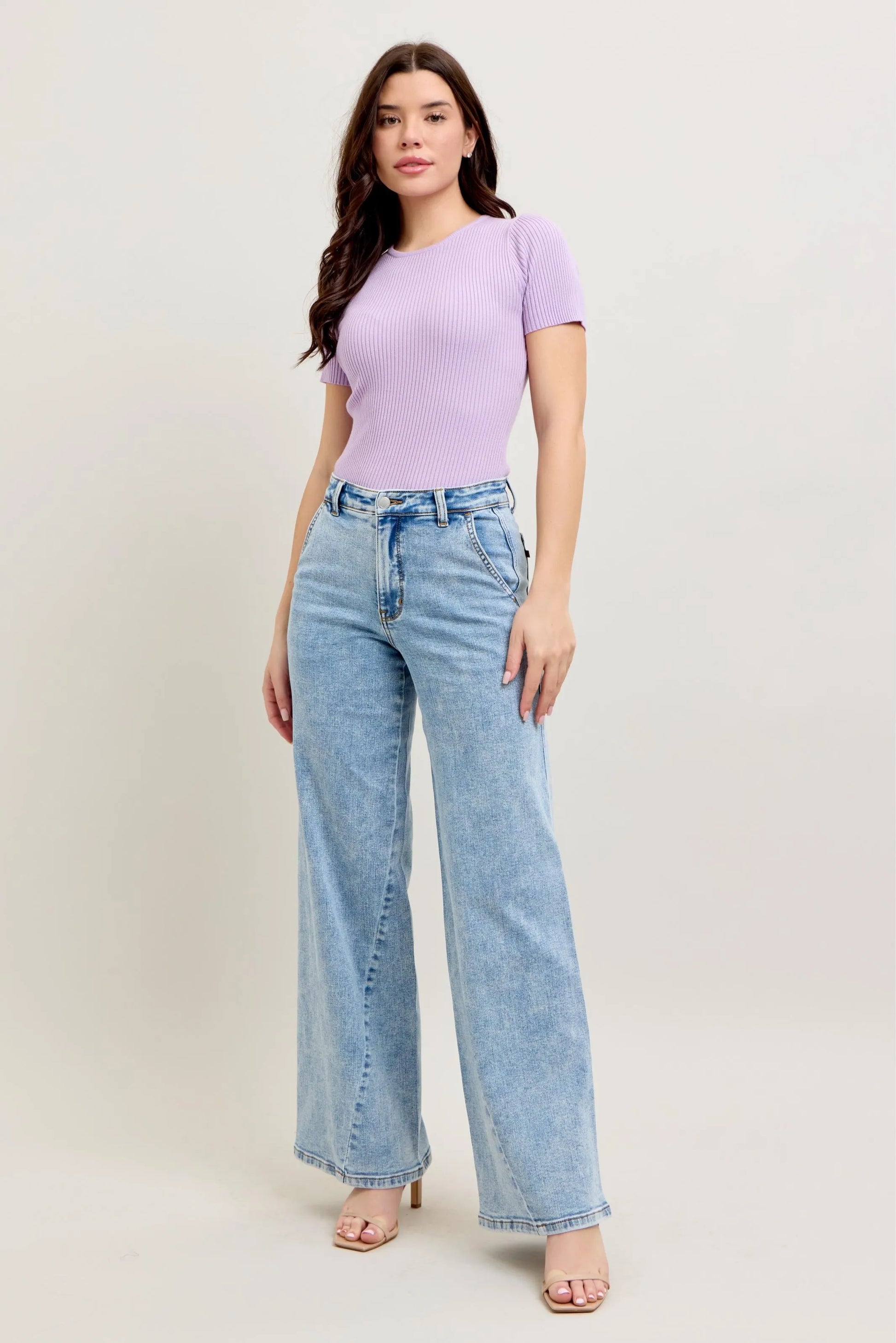 JUDY BLUE FULL SIZE HIGH WAIST WIDE LEG JEANS WITH SKEWED INSEAM PLUS SIZE