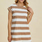BASIC BAE FULL SIZE STRIPED ROUND NECK CAP SLEEVE MINI DRESS