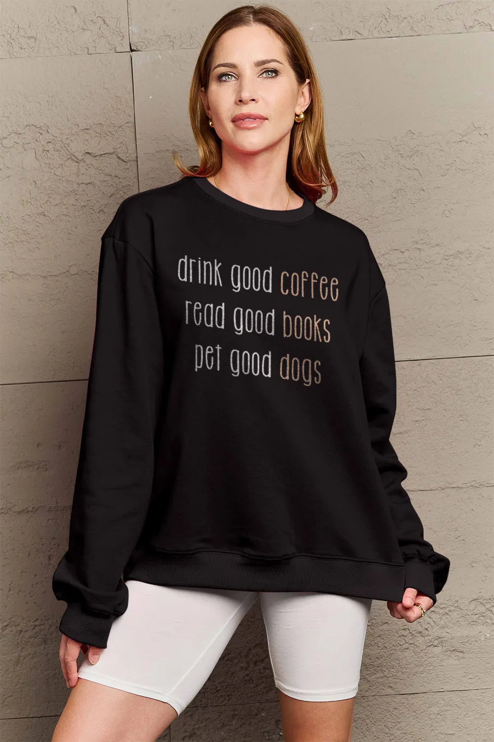 SIMPLY LOVE FULL SIZE LETTER GRAPHIC ROUND NECK SWEATSHIRT
