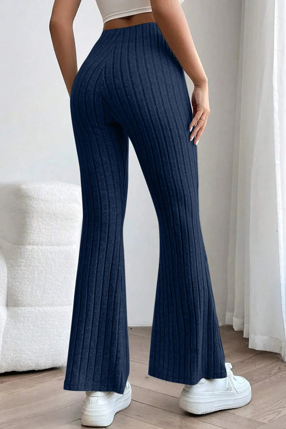 BASIC BAE FULL SIZE RIBBED HIGH WAIST FLARE PANTS