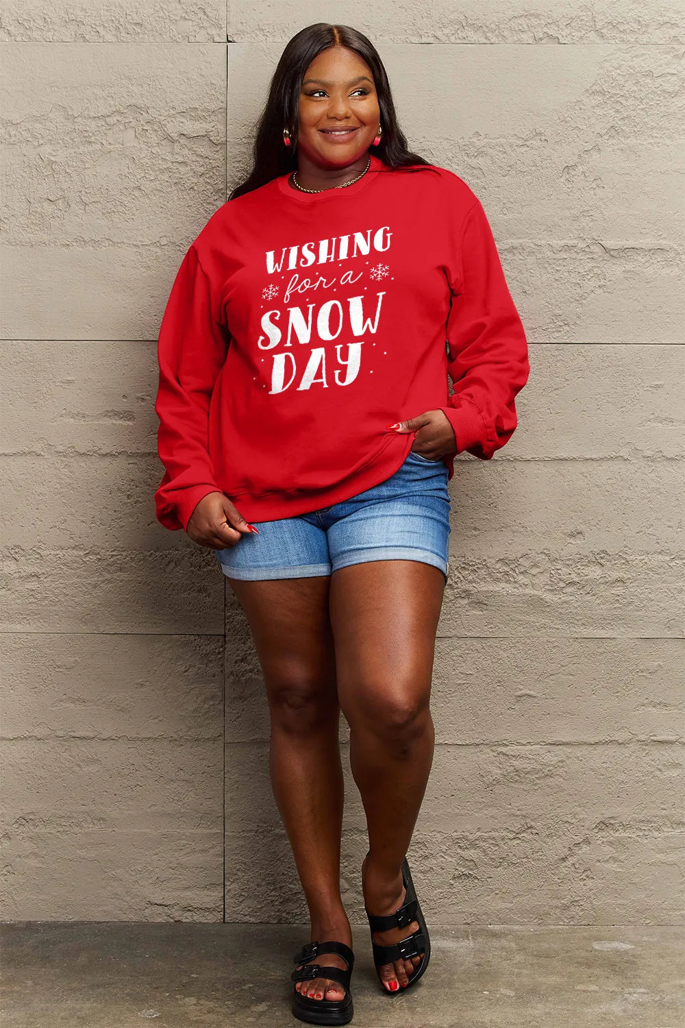 SIMPLY LOVE FULL SIZE WISHING FOR A SNOW DAY ROUND NECK SWEATSHIRT
