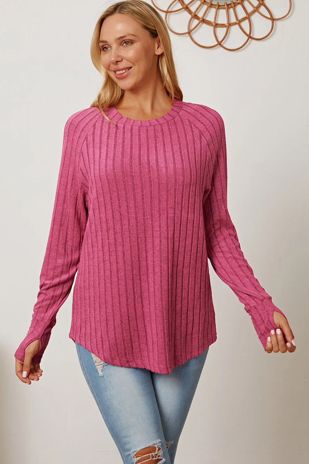 BASIC BAE FULL SIZE RIBBED THUMBHOLE SLEEVE T-SHIRT