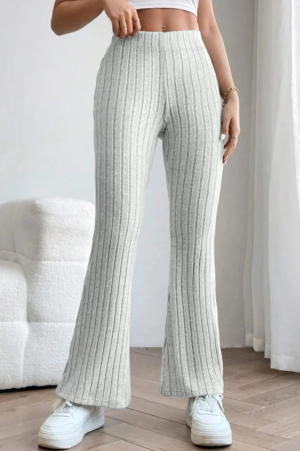 BASIC BAE FULL SIZE RIBBED HIGH WAIST FLARE PANTS