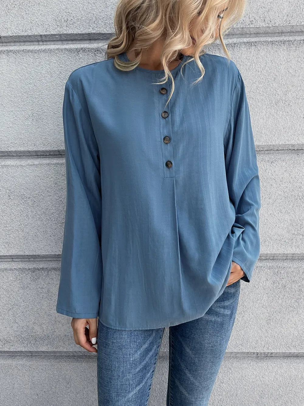 IVY LANE HALF BUTTON LONG SLEEVE BLOUSE