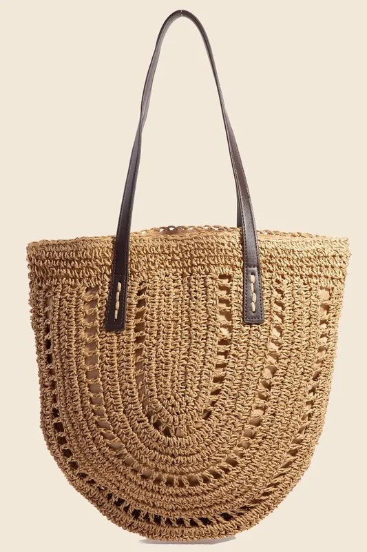 FAME STRAW BRAIDED ROUNDED TOTE BAG
