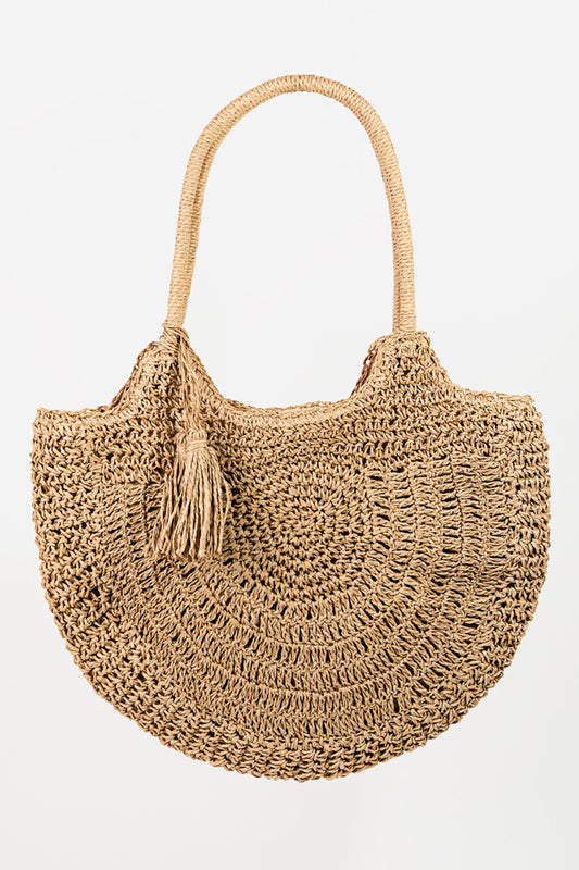 FAME STRAW BRAIDED TOTE BAG WITH TASSEL