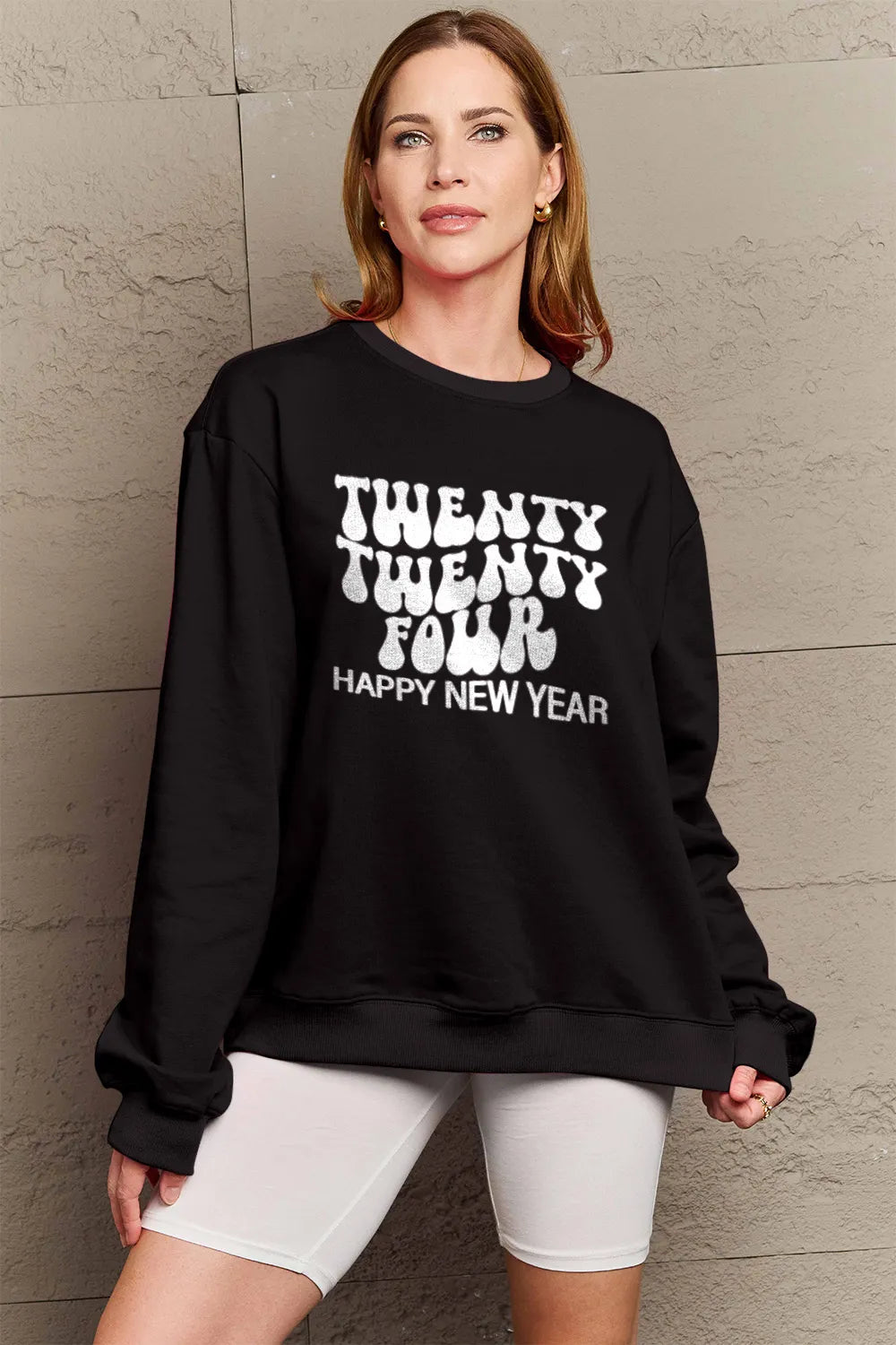 SIMPLY LOVE FULL SIZE TWENTY TWENTY FOUR HAPPY NEW YEAR DROPPED SHOULDER SWEATSHIRT