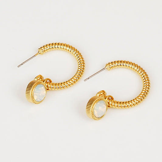 ROPE CAT'S EYE STONE C-HOOP EARRINGS