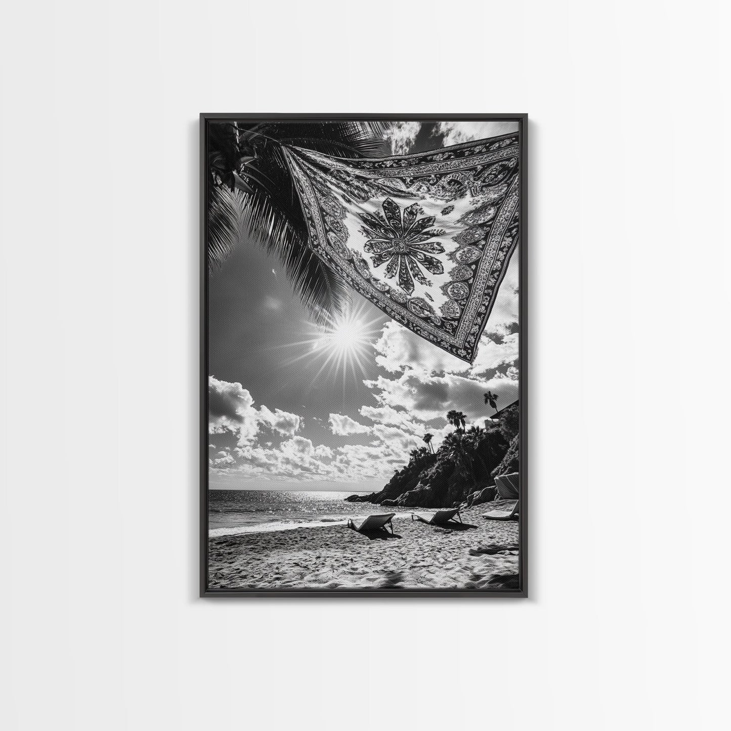 SUNLIT BEACH, BOHO TAPESTRY, RELAXED SEASIDE, CANVAS PRINT, TROPICAL WALL ART, VACATION HOME DECOR, MODERN BOHO VIBES, BEACH HOUSE WALL DECOR
