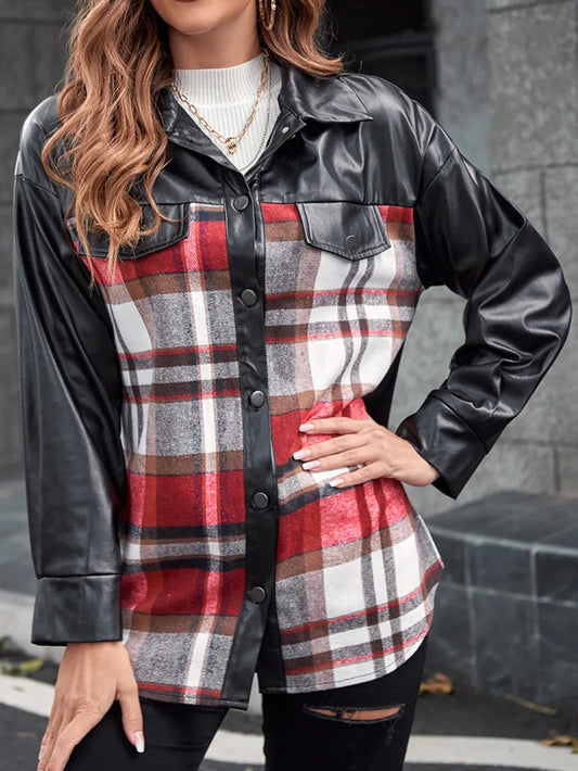 IVY LANE PLAID BUTTON UP DROPPED SHOULDER JACKET