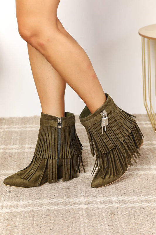 LEGEND WOMEN'S TASSEL WEDGE HEEL ANKLE BOOTIES