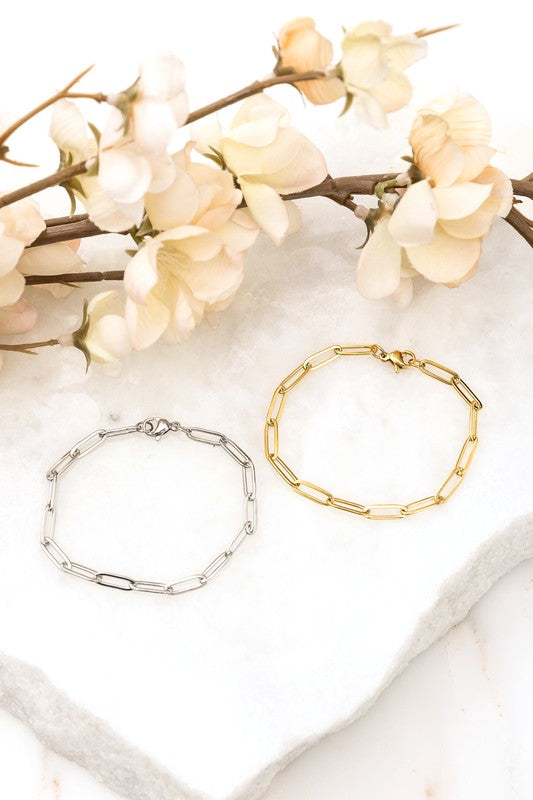 18K STAINLESS STEEL NON TARNISH PAPERCLIP BRACELET
