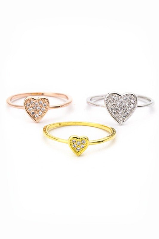 3 TONE CZ HEART TRIPLE RING