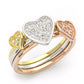 3 TONE CZ HEART TRIPLE RING